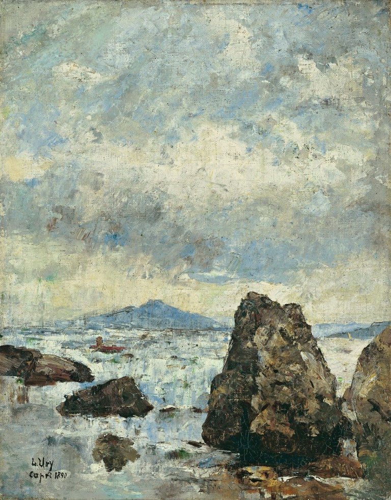 Auf diesem Bild ist das folgende Kunstwerk zu sehen: Lesser Ury. „Felsenküste bei Capri“. 1890.