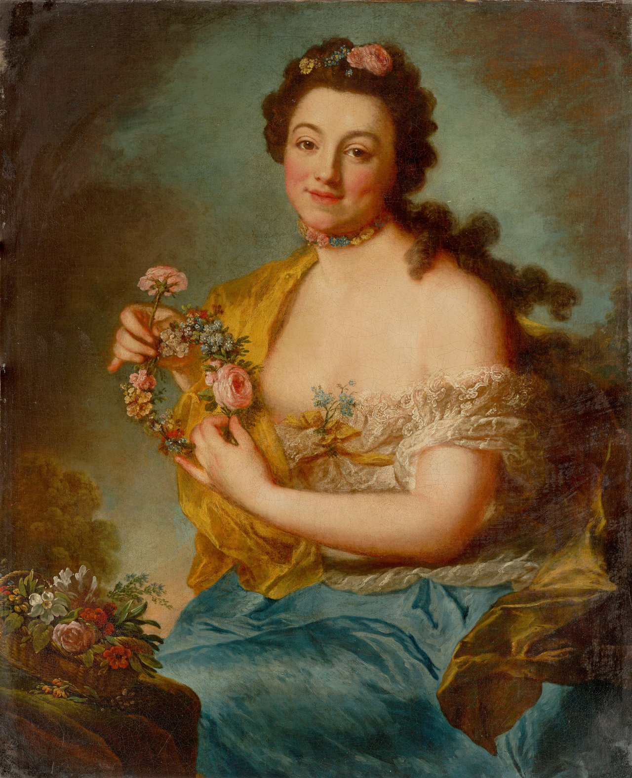 Auf diesem Bild ist das folgende Kunstwerk zu sehen: Anna Dorothea Therbusch. Selbstbildnis als Flora. Um 1765/1768.