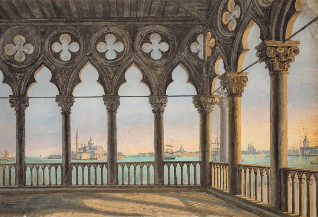 Auf diesem Bild ist das folgende Kunstwerk zu sehen: Benno Friedrich Törmer. Blick aus dem Dogenpalast in Venedig.