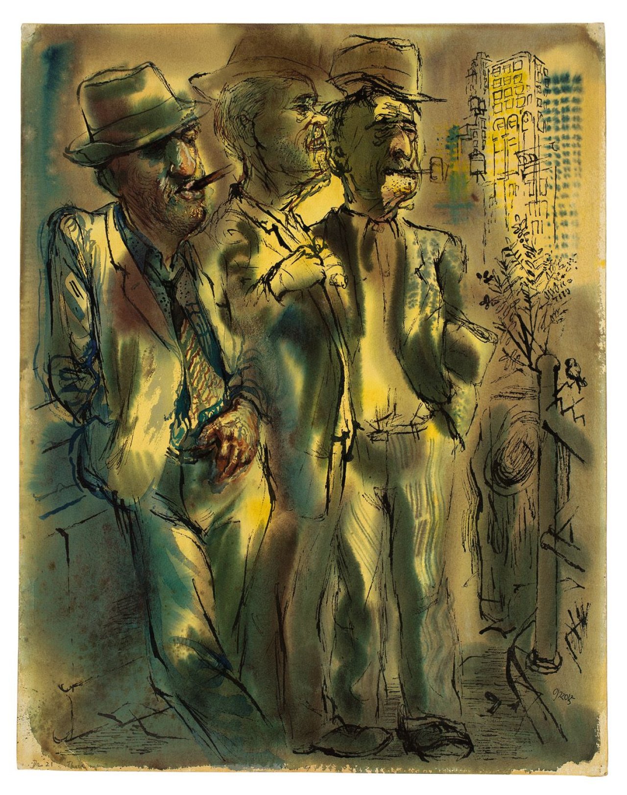 Auf diesem Bild ist das folgende Kunstwerk zu sehen: George Grosz. „Jobless, Arbeitslos“. Um 1935.