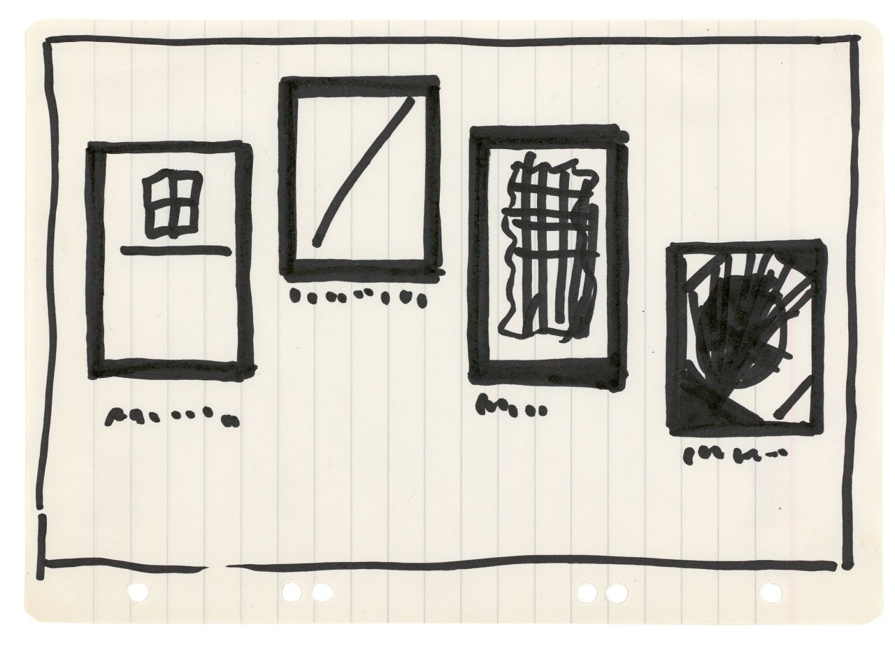 This picture shows the following artwork: Sigmar Polke. „Ohne Titel (vier Fenster (Vogel) vier Gemälde, Bilder (NG))“. Circa 1969/70.