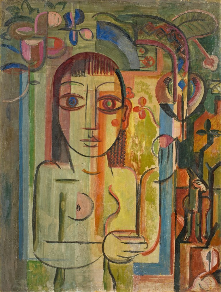 Auf diesem Bild ist das folgende Kunstwerk zu sehen: César Klein. „Mädchen mit kleinem Esel“. 1918.