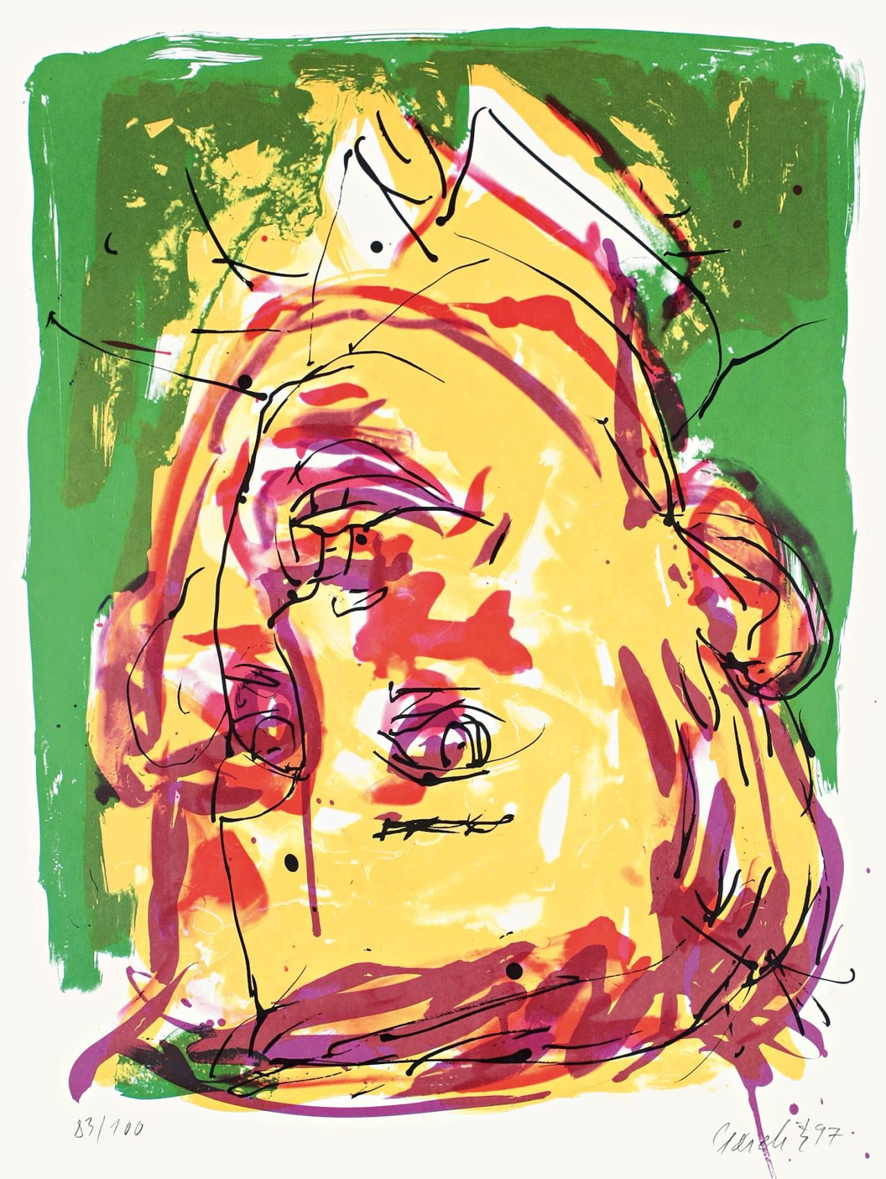 Auf diesem Bild ist das folgende Kunstwerk zu sehen: Georg Baselitz. Portrait als Pionier. 1997.