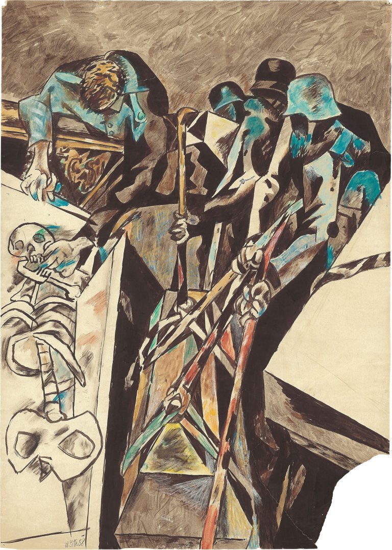 Auf diesem Bild ist das folgende Kunstwerk zu sehen: Willi Sitte. „Grabschändung in Lidice“. 1958.
