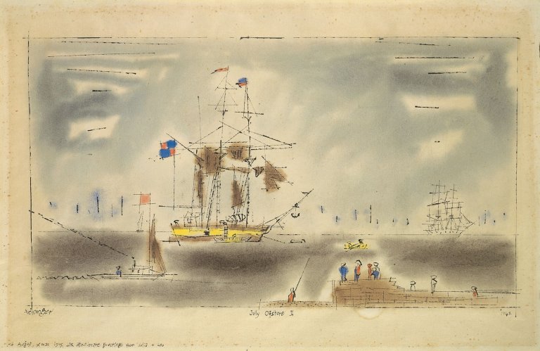 Auf diesem Bild ist das folgende Kunstwerk zu sehen: Lyonel Feininger. „Jolly Offshore II“. 1942.