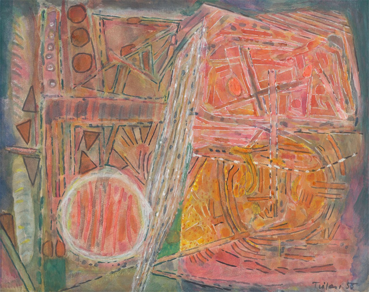 Auf diesem Bild ist das folgende Kunstwerk zu sehen: Heinz Trökes. „Rangierbahnhof“. 1955.