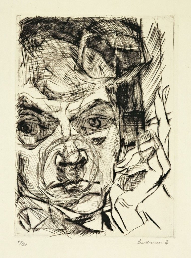 Auf diesem Bild ist das folgende Kunstwerk zu sehen: Max Beckmann. „Der Raucher (Selbstbildnis)“. 1916.