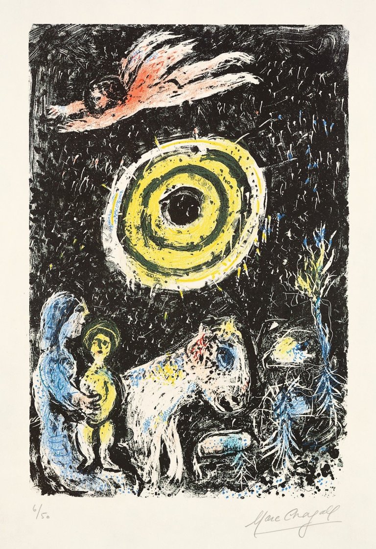 Auf diesem Bild ist das folgende Kunstwerk zu sehen: Marc Chagall. „Soleil d'hiver“. 1974.
