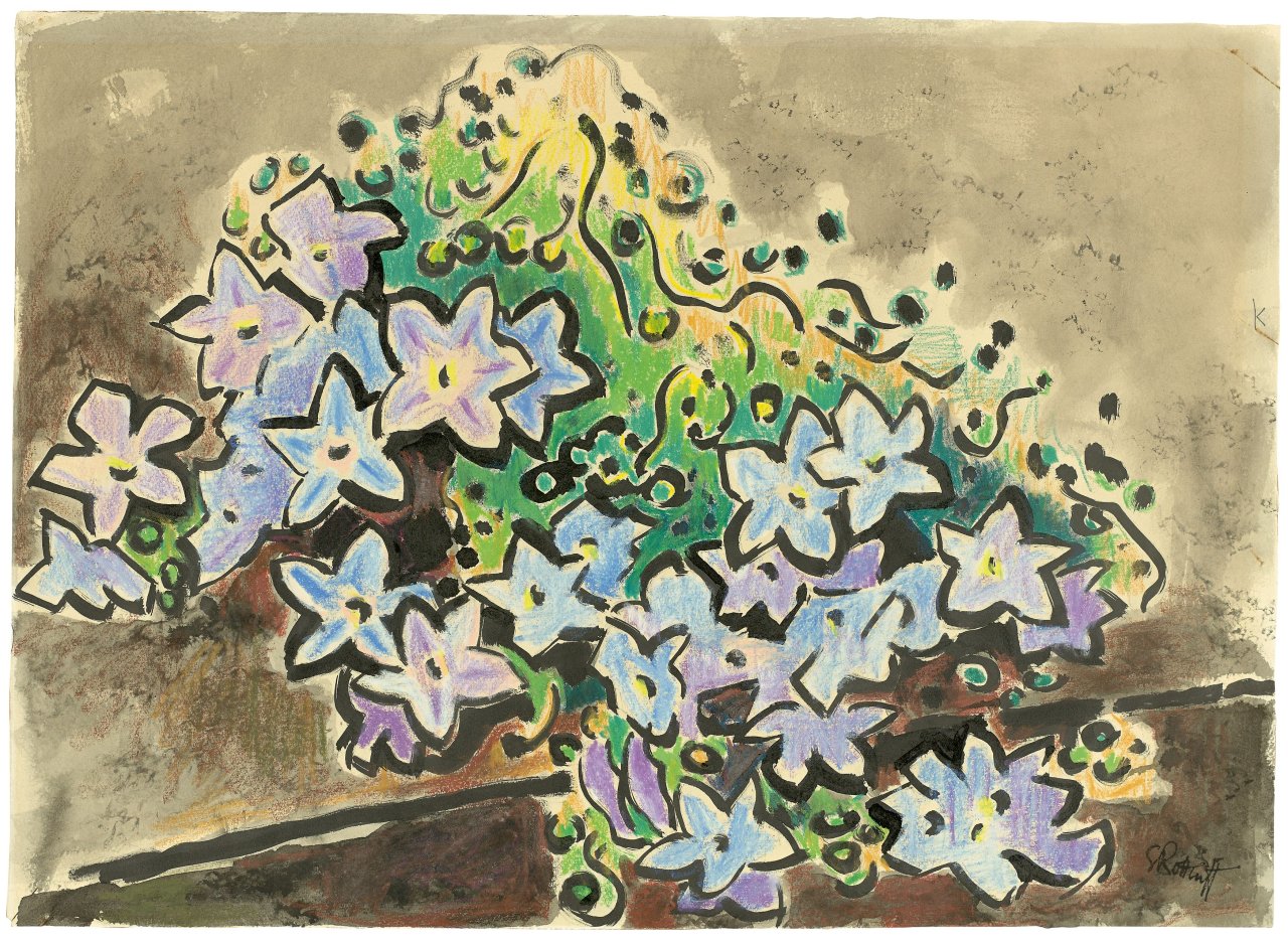 Auf diesem Bild ist das folgende Kunstwerk zu sehen: Karl Schmidt-Rottluff. Blumenstillleben. 1968.
