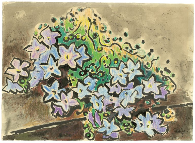 Auf diesem Bild ist das folgende Kunstwerk zu sehen: Karl Schmidt-Rottluff. Blumenstillleben. 1968.