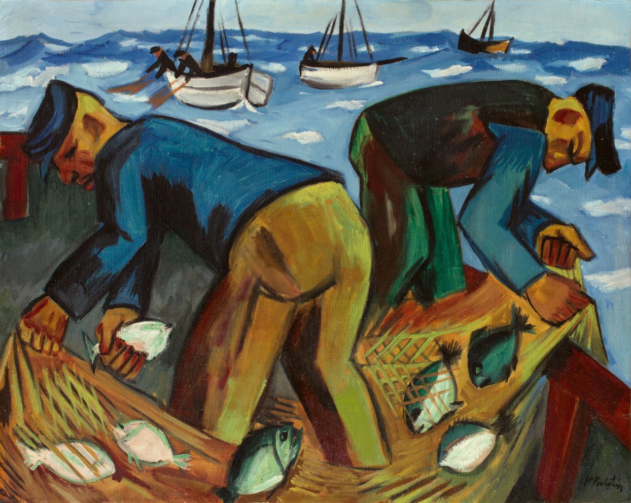 Auf diesem Bild ist das folgende Kunstwerk zu sehen: Max Pechstein. „Aufgeholtes Netz“. 1922.