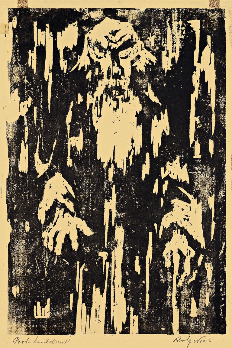 Auf diesem Bild ist das folgende Kunstwerk zu sehen: Rolf Nesch. Wurzelgreis. Um 1921.