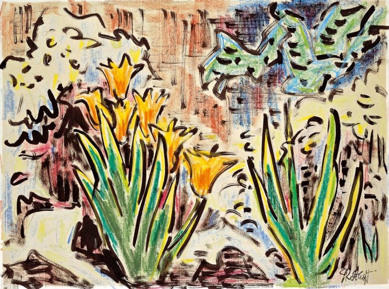 Auf diesem Bild ist das folgende Kunstwerk zu sehen: Karl Schmidt-Rottluff. Blumenstilleben. 1960er Jahre.