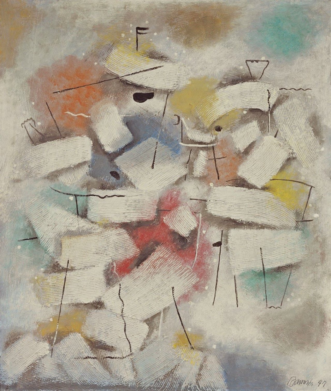 Auf diesem Bild ist das folgende Kunstwerk zu sehen: Willi Baumeister. „Sonnenfiguren“. 1947.