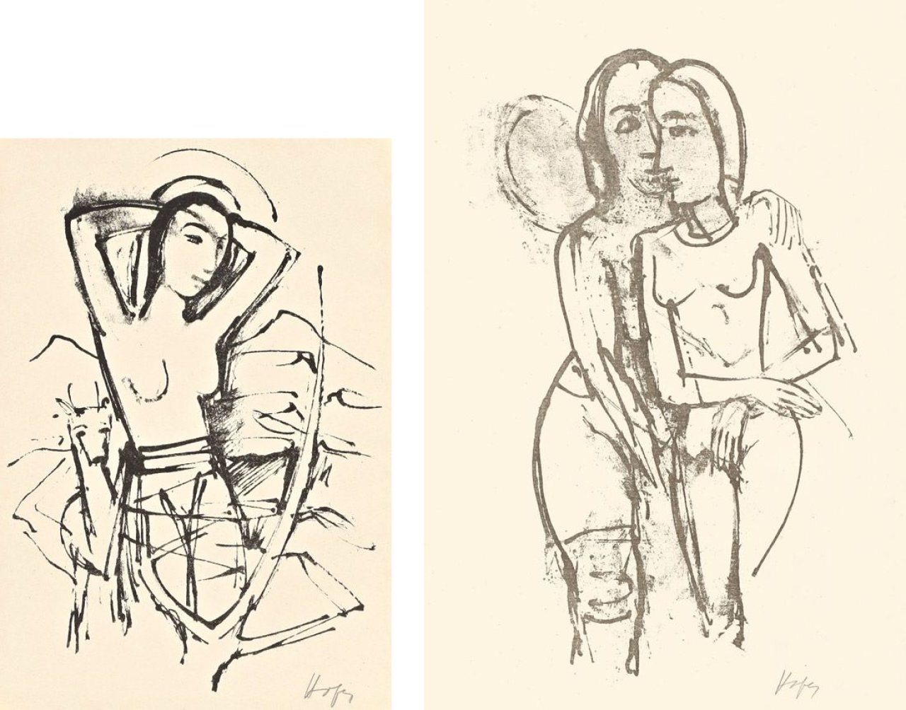 Auf diesem Bild ist das folgende Kunstwerk zu sehen: Karl Hofer. „Blatt 5“ aus: Adolf von Hatzfeld. Liebesgedichte / „Blatt 3“ aus: Zenana. 1922/1923.
