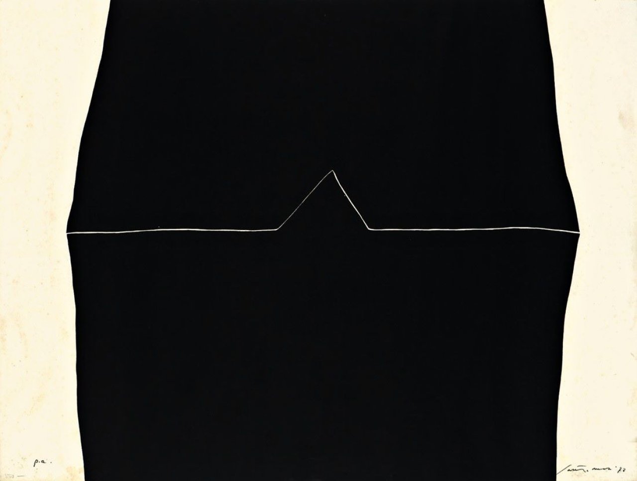 Auf diesem Bild ist das folgende Kunstwerk zu sehen: Giuseppe Santomaso. „Una vibrazione“ / Ohne Titel / Lettera al Palladio. 1972/1987/1979.