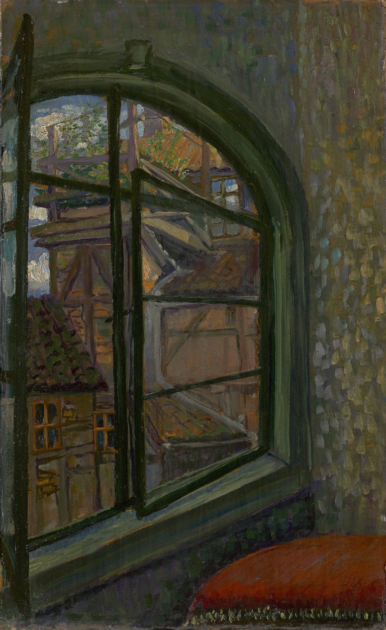Auf diesem Bild ist das folgende Kunstwerk zu sehen: Otto Dix. „Blick aus einem Fenster in Pößneck“. 1909.