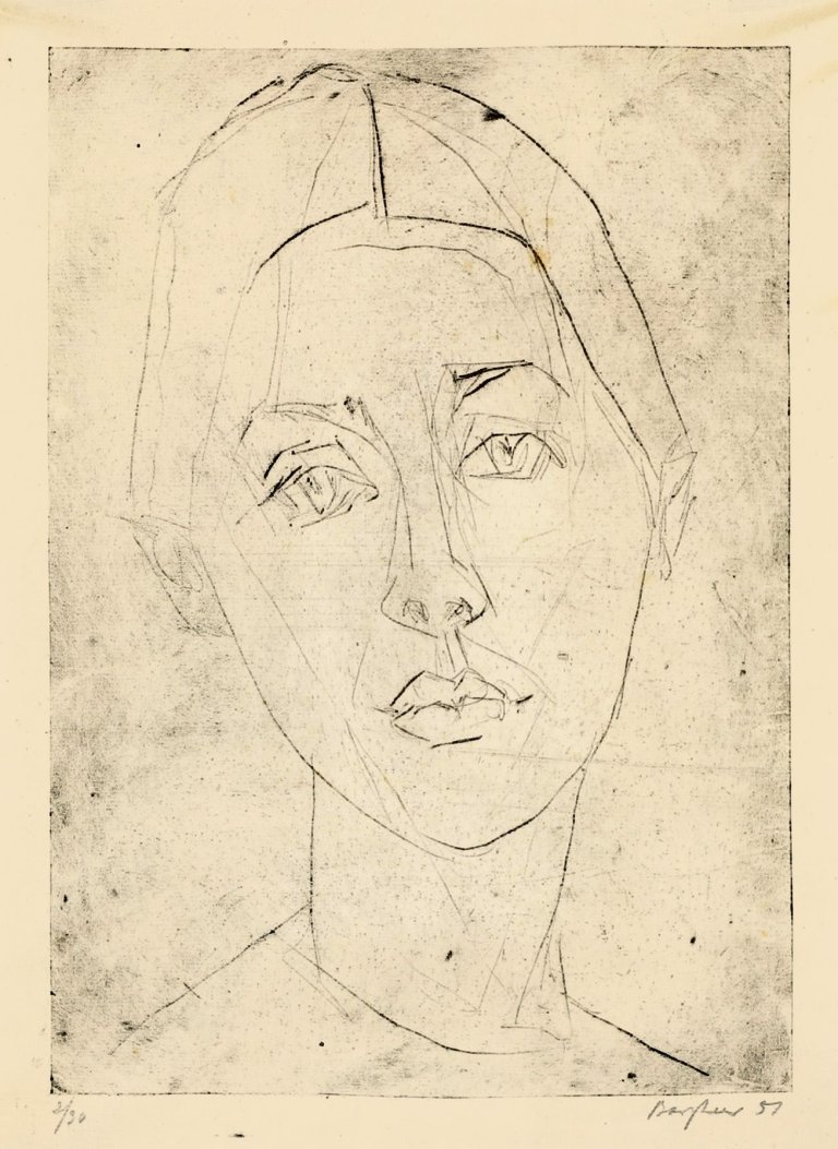 Auf diesem Bild ist das folgende Kunstwerk zu sehen: Eduard Bargheer. Frauenportrait. 1951.