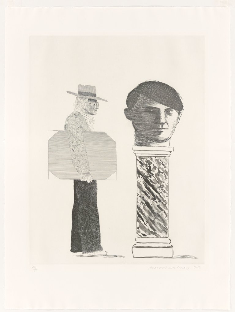 Auf diesem Bild ist das folgende Kunstwerk zu sehen: David Hockney. The Student: Homage to Picasso. 1973.