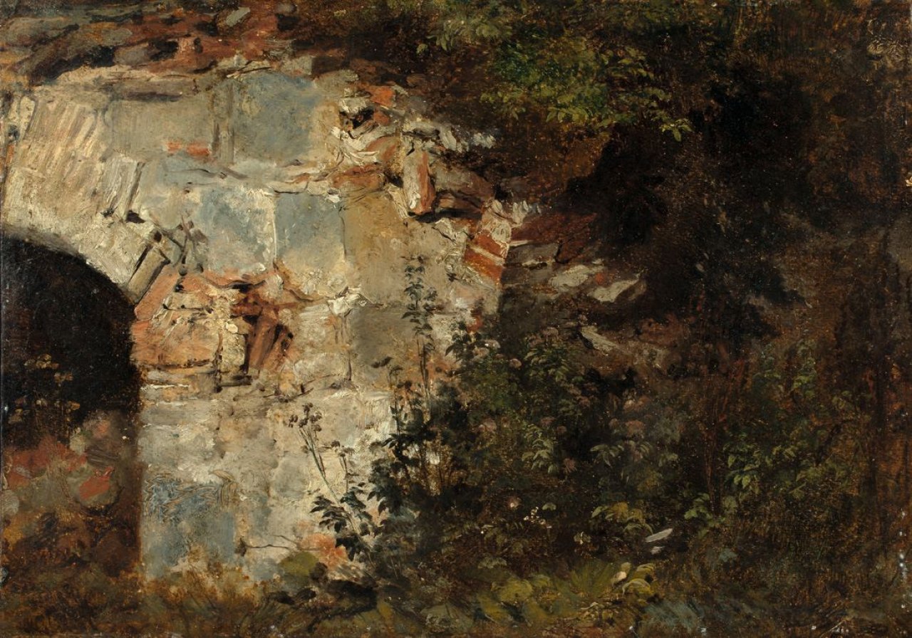 Auf diesem Bild ist das folgende Kunstwerk zu sehen: Carl Ebert. Höhleneingang in der römischen Campagna.