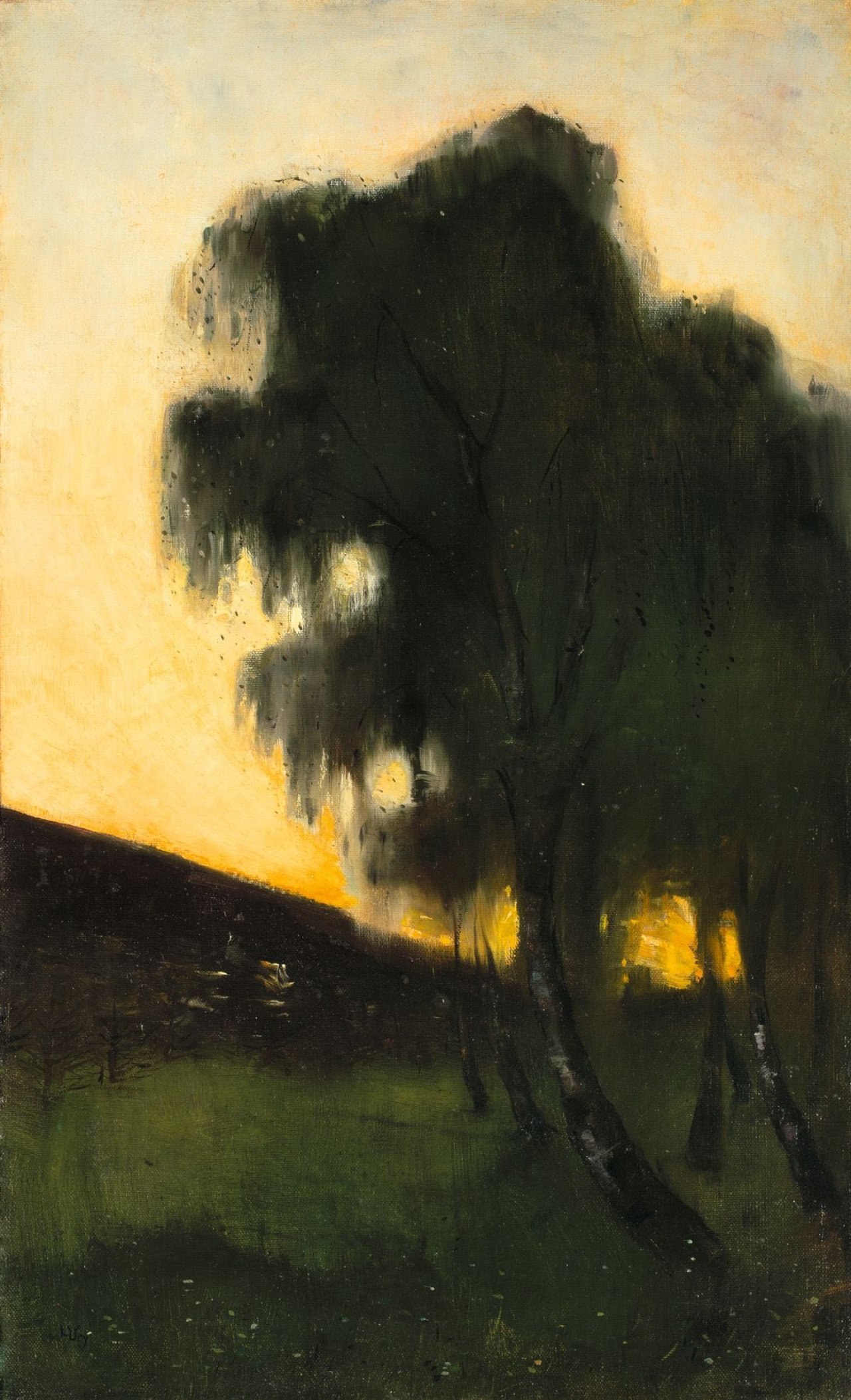 Auf diesem Bild ist das folgende Kunstwerk zu sehen: Lesser Ury. „Landschaft mit Weißbirken“. Um 1890/1900.