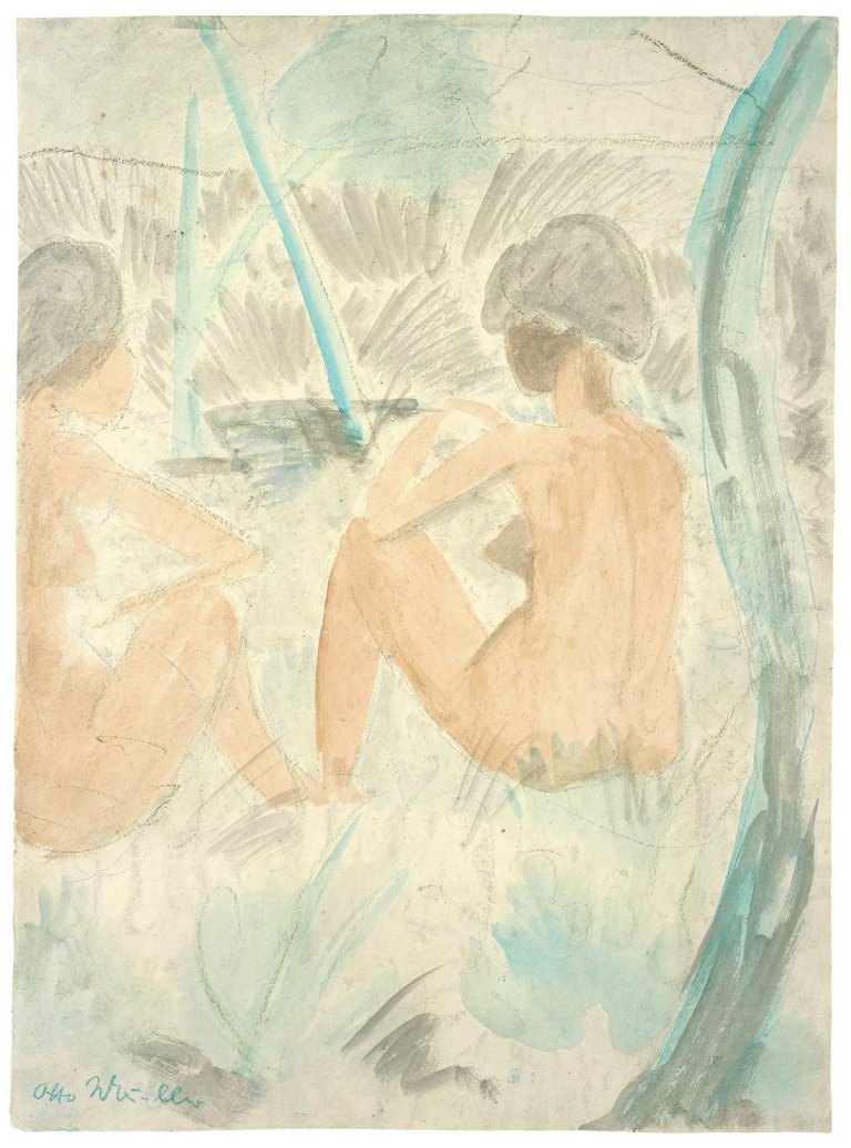 Auf diesem Bild ist das folgende Kunstwerk zu sehen: Otto Mueller. „Zwei Mädchen am Wasser“. Um 1919.