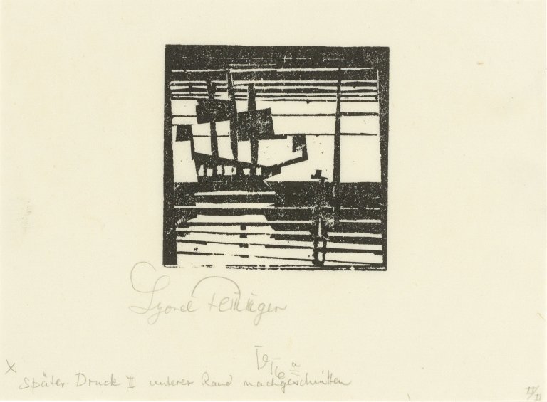Auf diesem Bild ist das folgende Kunstwerk zu sehen: Lyonel Feininger. „Dreimaster vor Anker“. 1919.