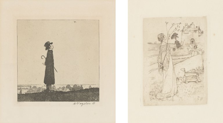Auf diesem Bild ist das folgende Kunstwerk zu sehen: Heinrich Vogeler. „Märchen (Die Hirtin)“ / „Die Lerche (Selbstbildnis)“. 1895/1924 /1899.