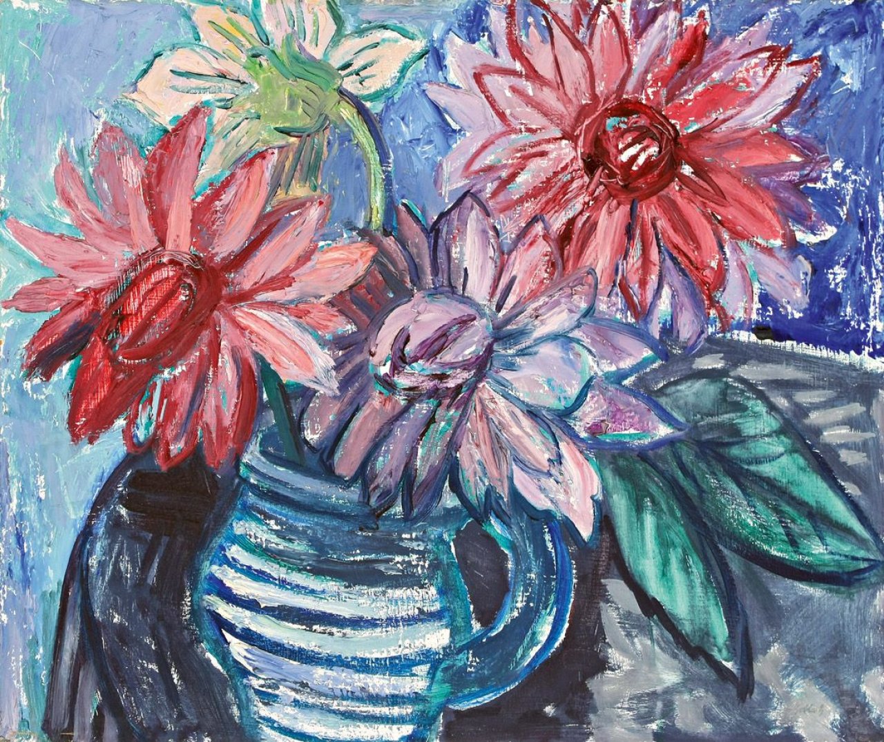 This picture shows the following artwork: Karl Hubbuch. Krug mit Blumen. 1950s.