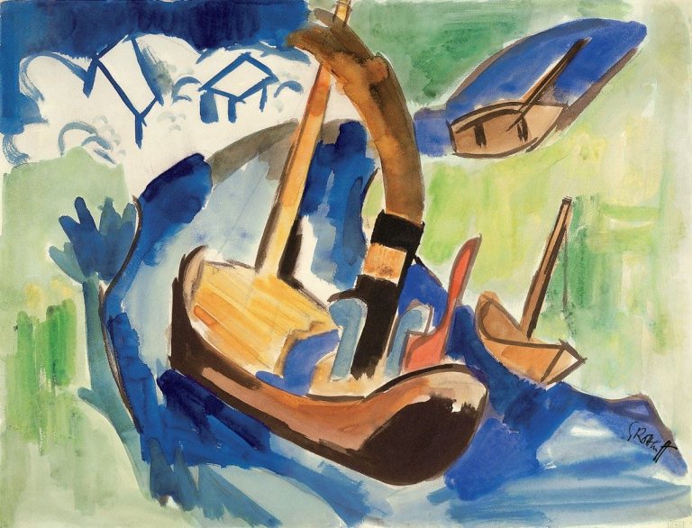 Auf diesem Bild ist das folgende Kunstwerk zu sehen: Karl Schmidt-Rottluff. „Flussdampfer“. Um 1921/22.