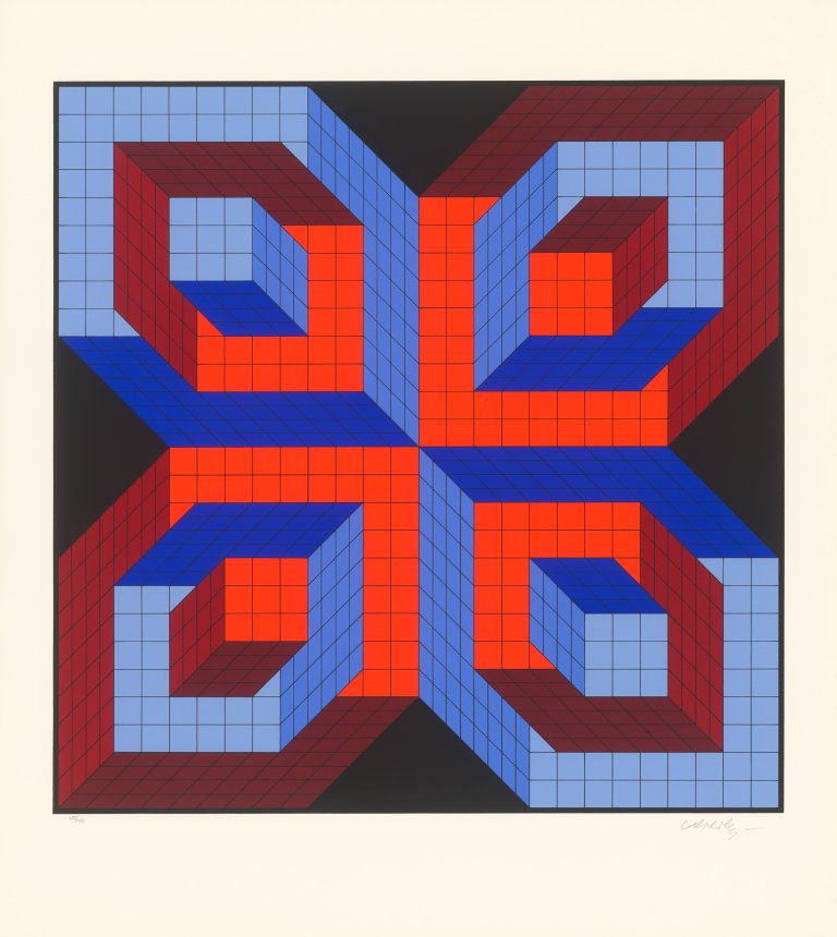 Auf diesem Bild ist das folgende Kunstwerk zu sehen: Victor Vasarely. „Idom Stri“. 1986.