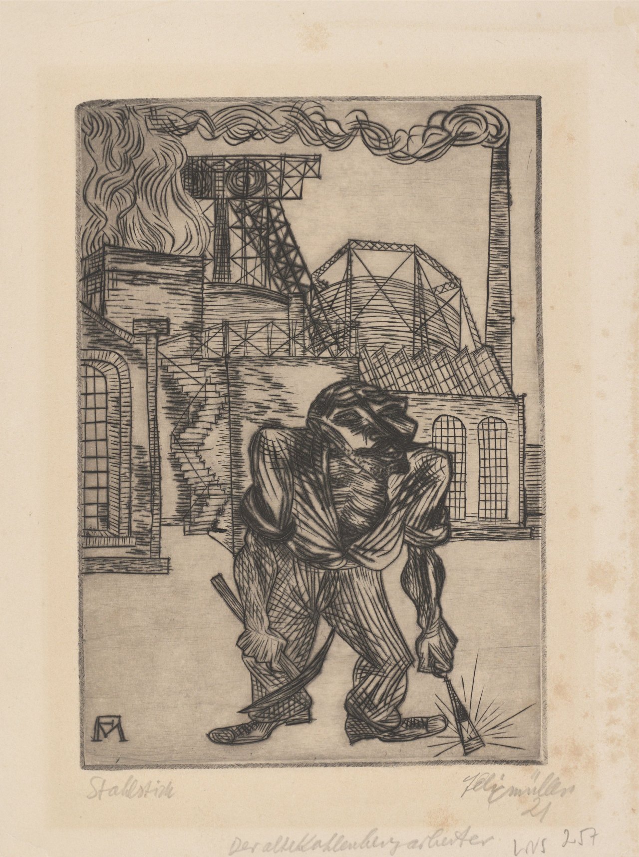 This picture shows the following artwork: Conrad Felixmüller. ”Der alte Kohlenbergarbeiter”. 1921.