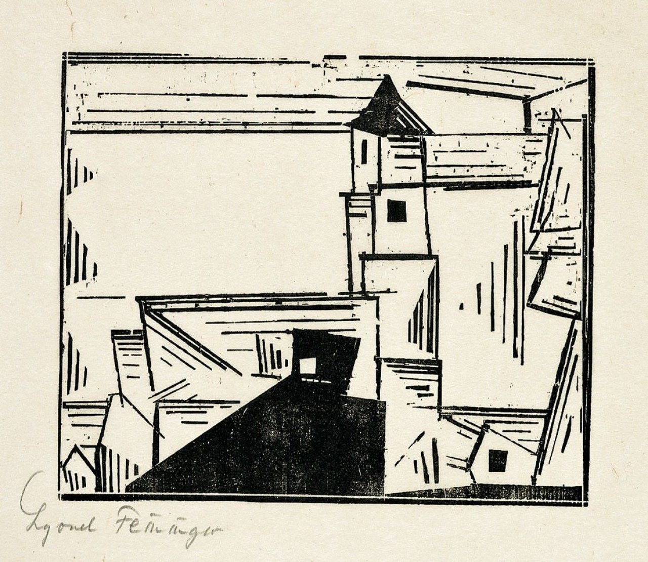 Auf diesem Bild ist das folgende Kunstwerk zu sehen: Lyonel Feininger. „Gelbe Dorfkirche 3“. 1931.