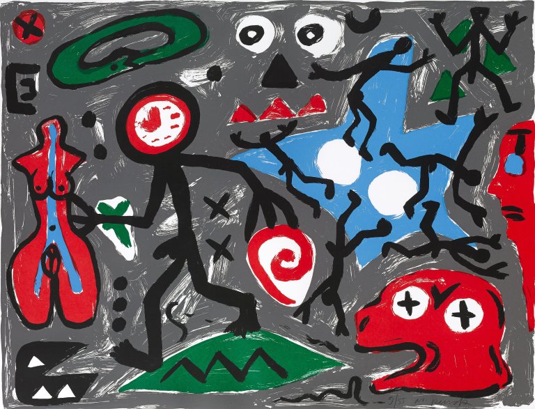 Auf diesem Bild ist das folgende Kunstwerk zu sehen: A.R. Penck. Mythen des Alltags. 1989.