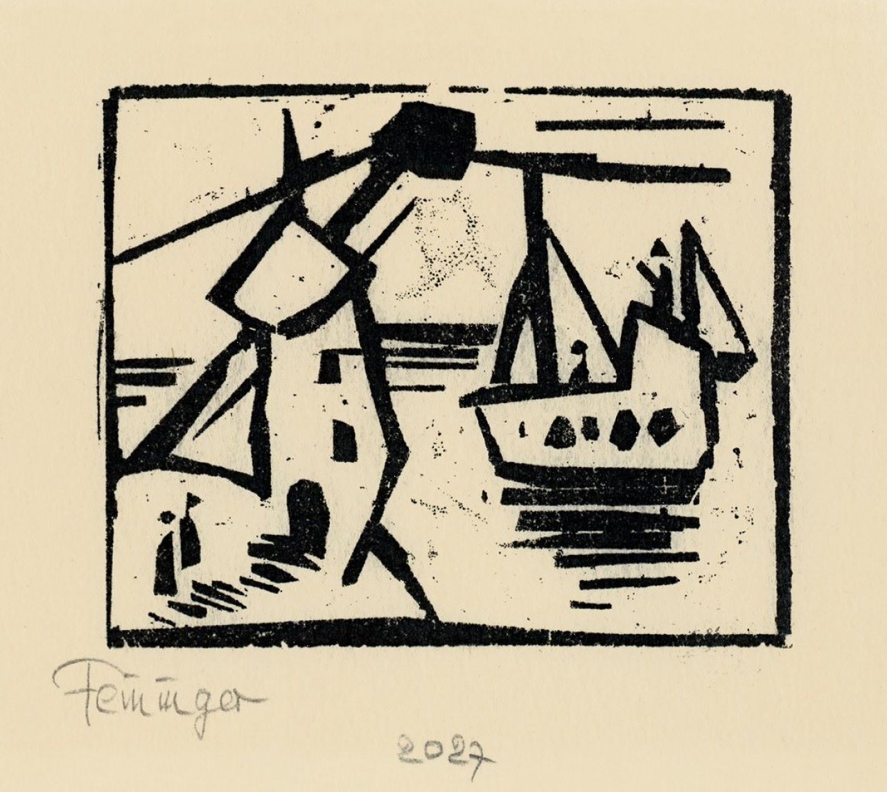 This picture shows the following artwork: Lyonel Feininger. „Windmühle und Boote“. 1920.