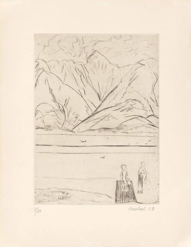 Auf diesem Bild ist das folgende Kunstwerk zu sehen: Erich Heckel. „Südlicher See“. 1958.