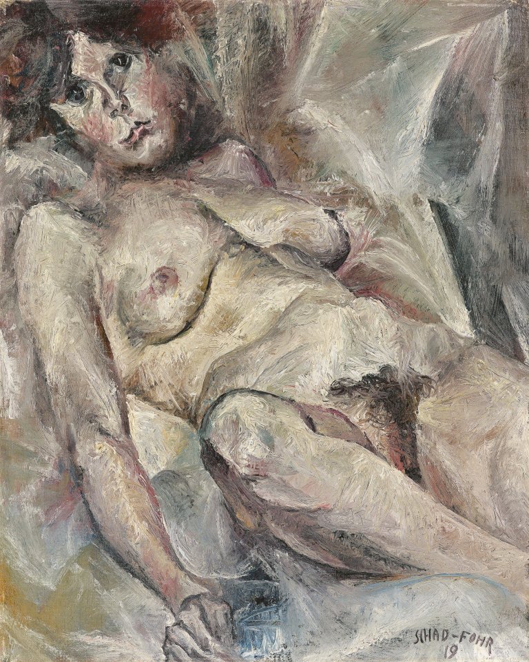 Auf diesem Bild ist das folgende Kunstwerk zu sehen: Christian Schad. „Liegender Akt“. 1919.