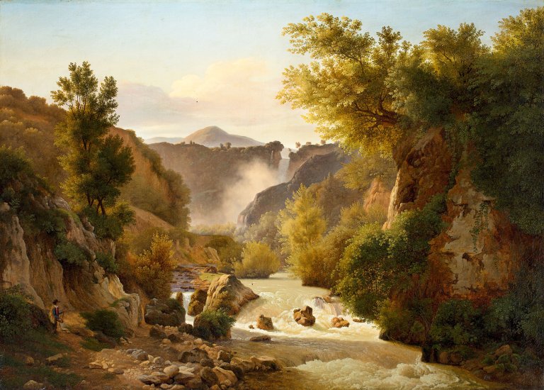 Auf diesem Bild ist das folgende Kunstwerk zu sehen:  Französisch, um 1800. Die Wasserfälle von Terni.