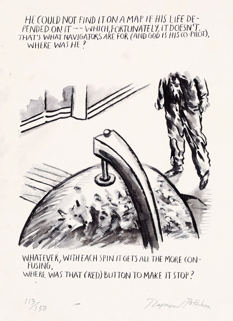 Auf diesem Bild ist das folgende Kunstwerk zu sehen: Raymond Pettibon. „No title (He could not)“. 2008.