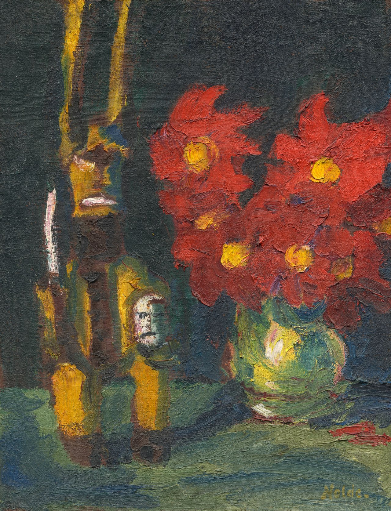 This picture shows the following artwork: Emil Nolde. ”Kopfjäger und Georginen”. 1920.