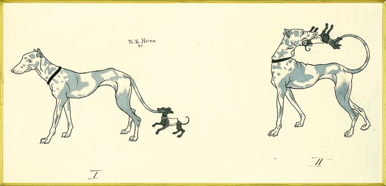 Auf diesem Bild ist das folgende Kunstwerk zu sehen: Thomas Theodor Heine. Das Recht des Stärkeren. 1895.