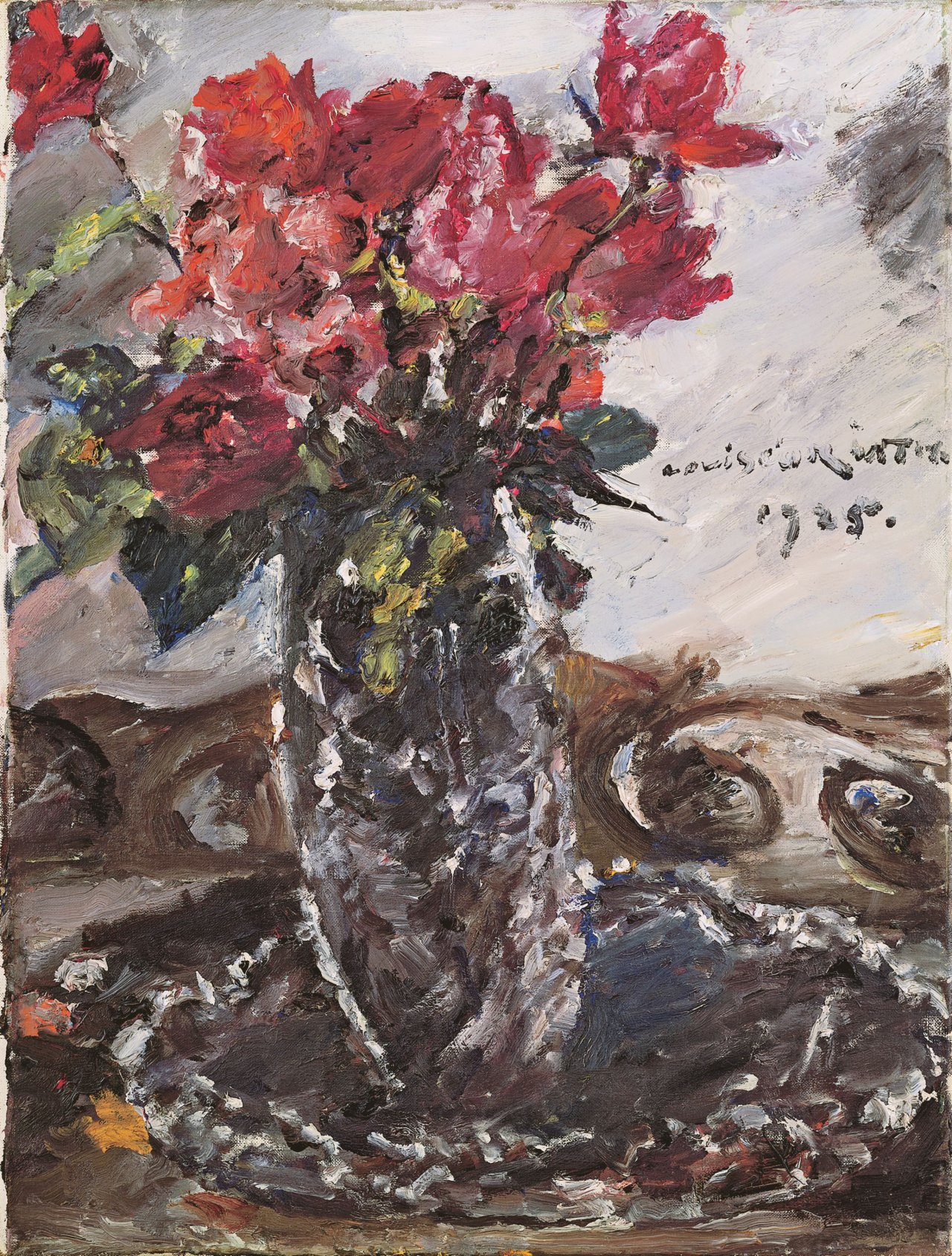 Auf diesem Bild ist das folgende Kunstwerk zu sehen: Lovis Corinth. „Rote Rosen“. 1925.