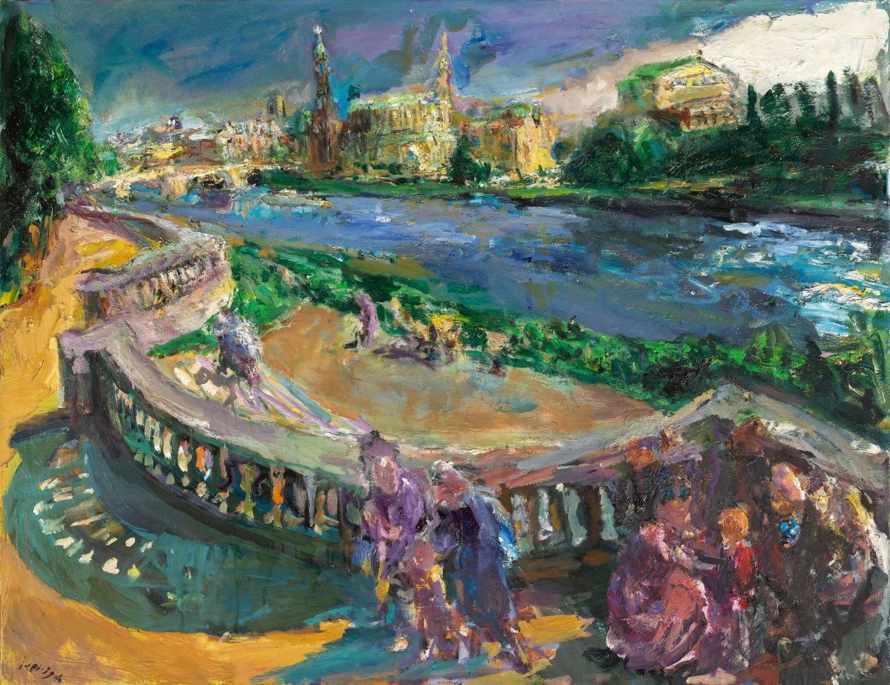 This picture shows the following artwork: Bernhard Heisig. ”Dresdner Altstadt vom Königsufer”. 1996.