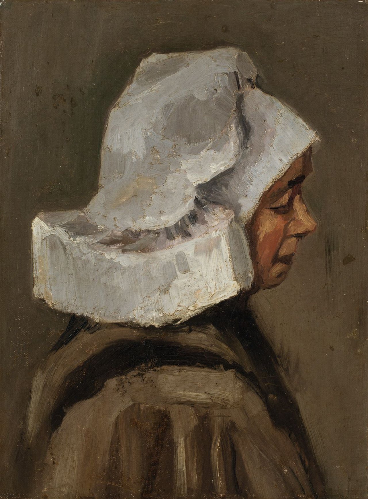 This picture shows the following artwork: Vincent van Gogh. „Head of a Peasant Woman: Right Profile“ („Kopf einer Bäuerin: Profil nach rechts“). Circa 1884/85.