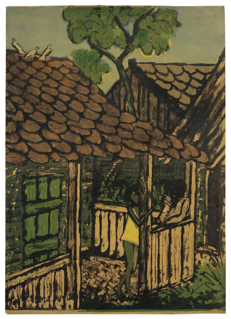 Auf diesem Bild ist das folgende Kunstwerk zu sehen: Otto Mueller. „Zwei Zigeunerkinder vor der Hütte“. 1926/27.