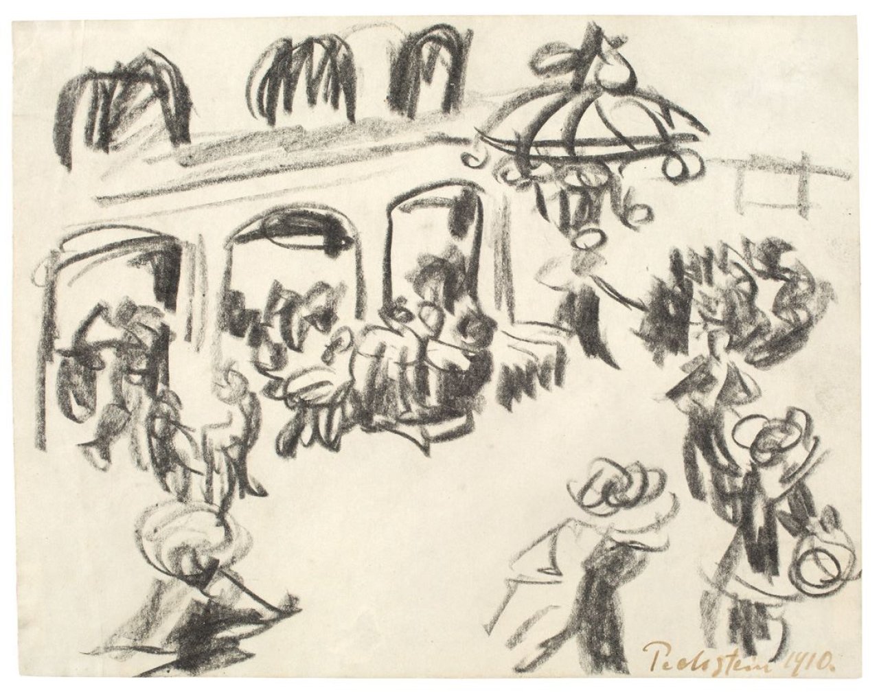Auf diesem Bild ist das folgende Kunstwerk zu sehen: Max Pechstein. Kaffeehaus-Szene Berlin. 1910.