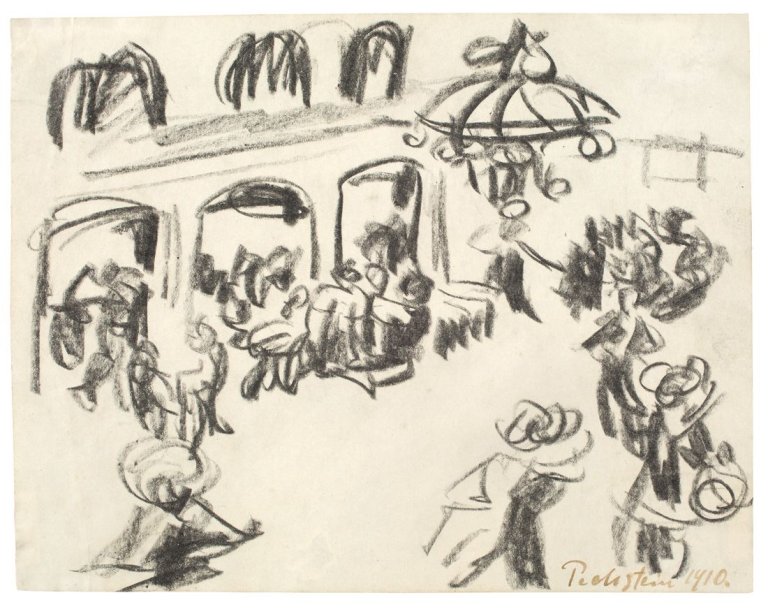Auf diesem Bild ist das folgende Kunstwerk zu sehen: Max Pechstein. Kaffeehaus-Szene Berlin. 1910.