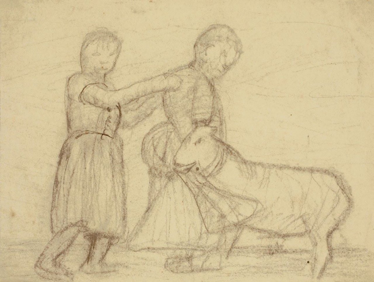 This picture shows the following artwork: Paula Modersohn-Becker. Zwei Kinder mit Schaf. Um 1902.