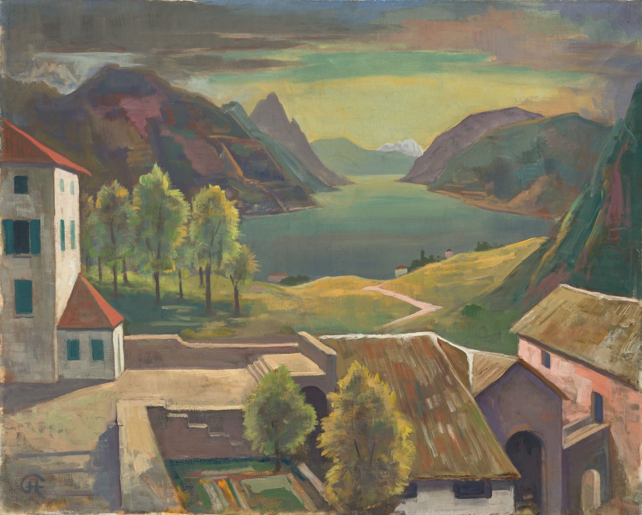 Auf diesem Bild ist das folgende Kunstwerk zu sehen: Karl Hofer. „Montagnola (Tessin)“. Um 1930.