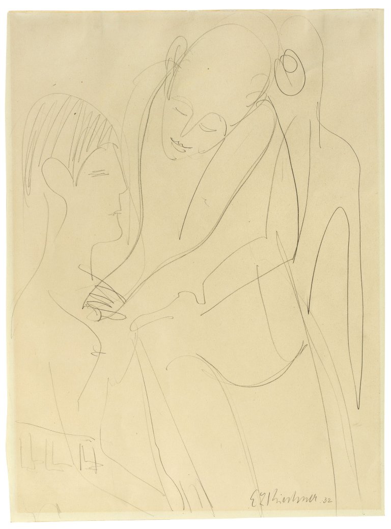 Auf diesem Bild ist das folgende Kunstwerk zu sehen: Ernst Ludwig Kirchner. Arzt untersucht Frau (Dr. Bauer und Erna Kirchner?). 1932.